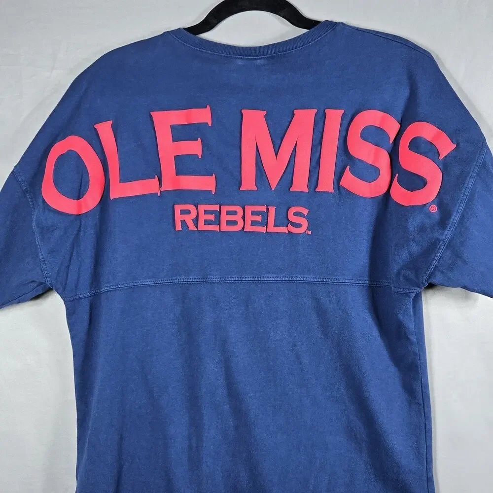 Ole Miss Rebels Spirit Jersey Womens XS Navy Oversized V Neck Cotton Shirt - Picture 4 of 12